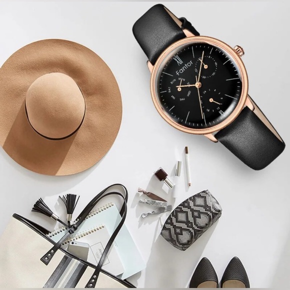 Designer Watch-Fantor Woman Luxury Leather Wrist Watch Chronograph Quartz, Black - Picture 4 of 13